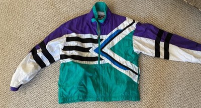 Men s  90s Colorblock Windbreaker Jacket Women s Retro Nylon Track Jacket Sz Lg
