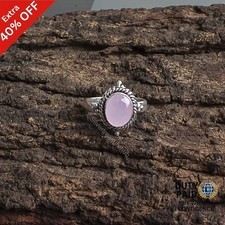 Valentines Sale 925 Sterling Silver Rose Chalcedony Stone Birthday Band New Ring