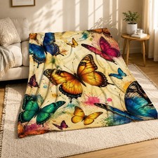 Colorful Butterfly Coral Fleece Blanket