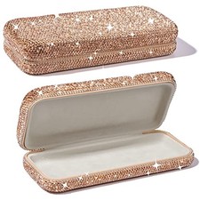 Sparkly Rhinestone Eyeglasses Case Bling Diamond Hard Shell Eyeglasses Gold