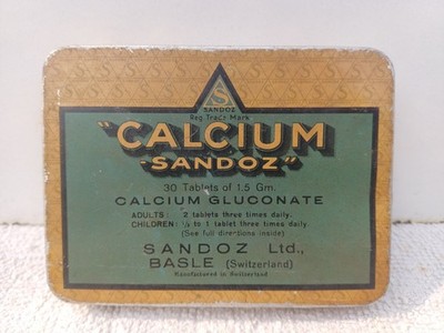 Vintage Sandoz Calcium Sandoz Pharmaceutical Tin Box Switzerland Medicine Circa