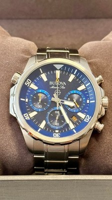 Bulova Marine Star Men's 44mm Blue Dial Chronograph Date Quartz Steel 100m