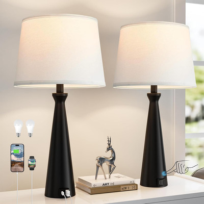 Stylish Touch Table Lamps Set of 2 with USB, 3-Way Dimming, Bulb Included