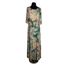 Soft Surroundings Vivienne Maxi Dress Green Watercolor Botanical Sz L Easy Care