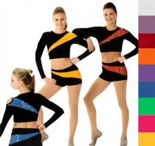 Pep Squad ORANGE Dance Costume Velvet Sequin Shorts Crop Top Child L to AXL