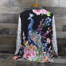 John Mark Shirt Womens 2XL Multicolor Patchwork Floral Peacock Boho Button Front