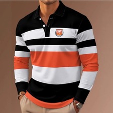 2025 New Classic Stripe Printed Men's Long Sleeve Polo Shirts Autumn Casual Comf