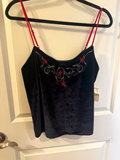 NWT Rare Gold Label Victoria's Secret Black Velvet Floral Embroidered Camisole