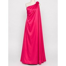 Halston Heritage One Shoulder Cape Satin Gown Hot Pink Fuchsia Evening Sz 4 NWT