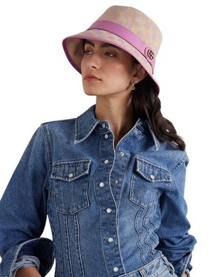 Authentic Gucci Pink GG Supreme Canvas Leather Bucket Hat 748476 New $640