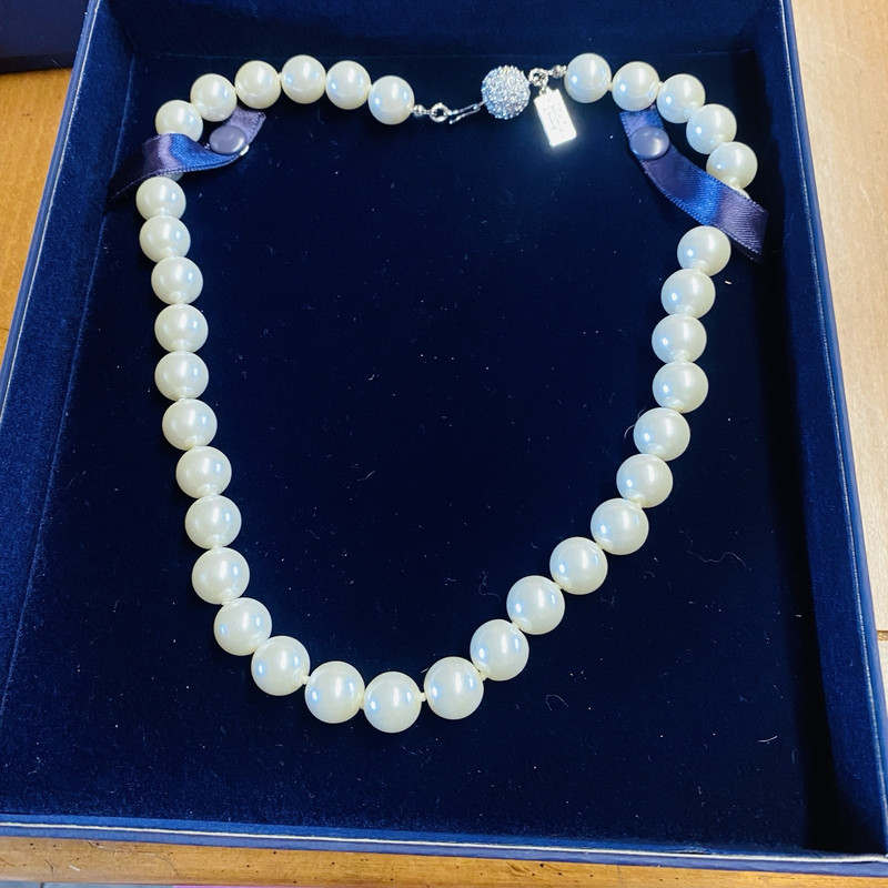 White Pearl Beaded Necklace Round Ball/Bead Chain Silver Lobster CZ Clasp