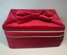 Estee Lauder Red Velvet Train Case Cosmetic Bag Red Bow Handle 11  x7  x6  