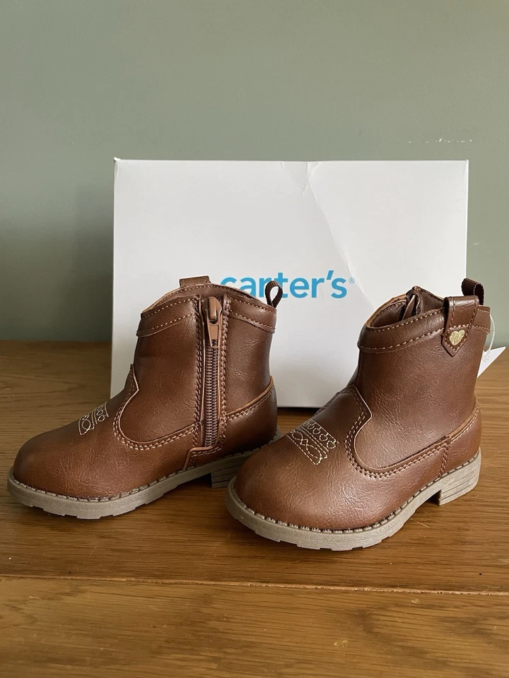 Botas vaqueras Carter's para niña pequeña Delilah marrón talla 5 nuevas en caja Foto 2 de 4