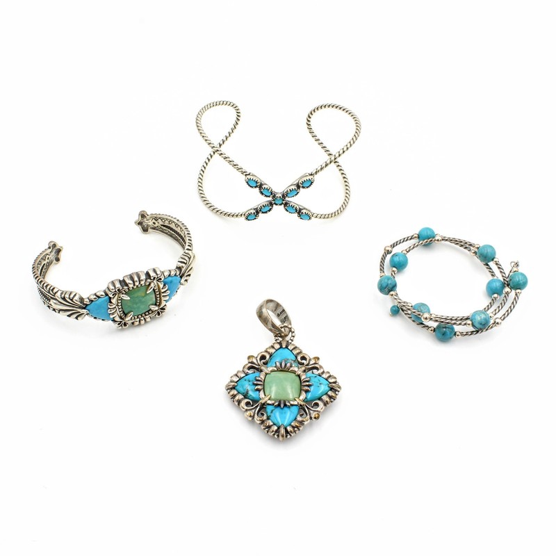 Carolyn Pollack Sterling Turquoise 6.75-7.25" Bracelet Pendant Lot of 4 #S5609-1