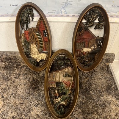 ****Awesome Set of 3 Vintage Country Wall Art  Horse  Mill  Farmhouse****