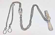 19c.French Sterling Silver Pocket Watch Chatelaine Hook Double Rolo Chain 25''