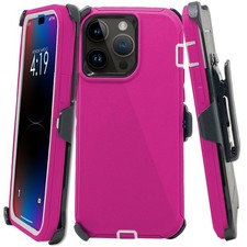 For iPhone 14 /Plus/Pro/Pro Max/ Defender Case with Belt Clip Pink