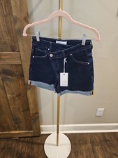 Risen Jeans Cross-Front Dark Wash Denim Shorts NWT