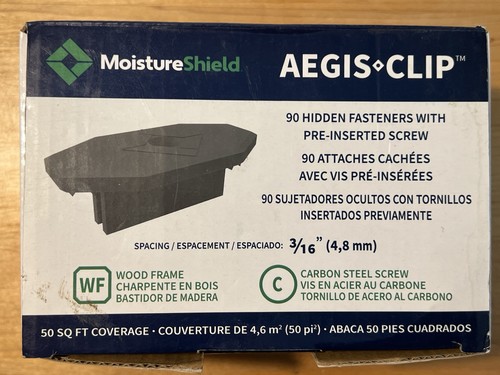 MoistureShield Aegis Clip Hidden Fasteners 3/16" 90pk Open Box; Extra Fasteners