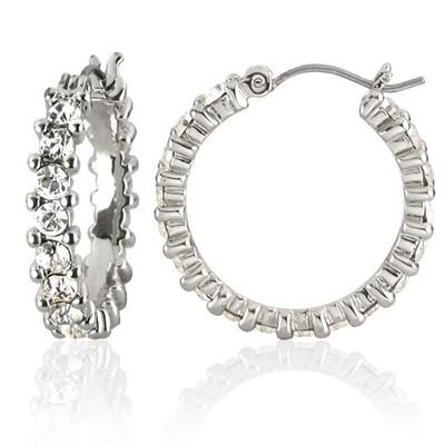 Forever Silver Crystal Double Ball Full Hoop Earrings E229S