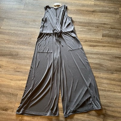 Mystree Boutique Women's Gray Modal Wide Jumpsuit Elastic Waist Drawstring M