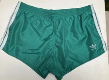 Vtg 1980 s Adidas Nylon Shorts Sz LARGE Sprinter Shiny Satin Retro Greeb Stripe