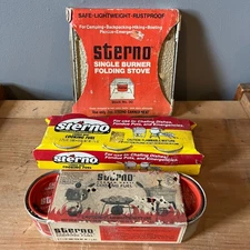 Lot of Sterno Canned Heat 6 Cans + Sterno No.30 Single-Burner Stove