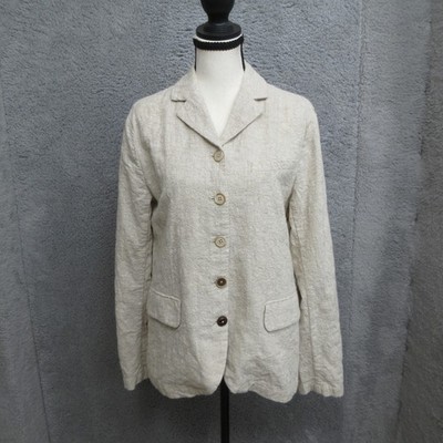 Sundance Linen Blend Blazer Jacket Womens L Beige Textured Buttoned Boho Organic