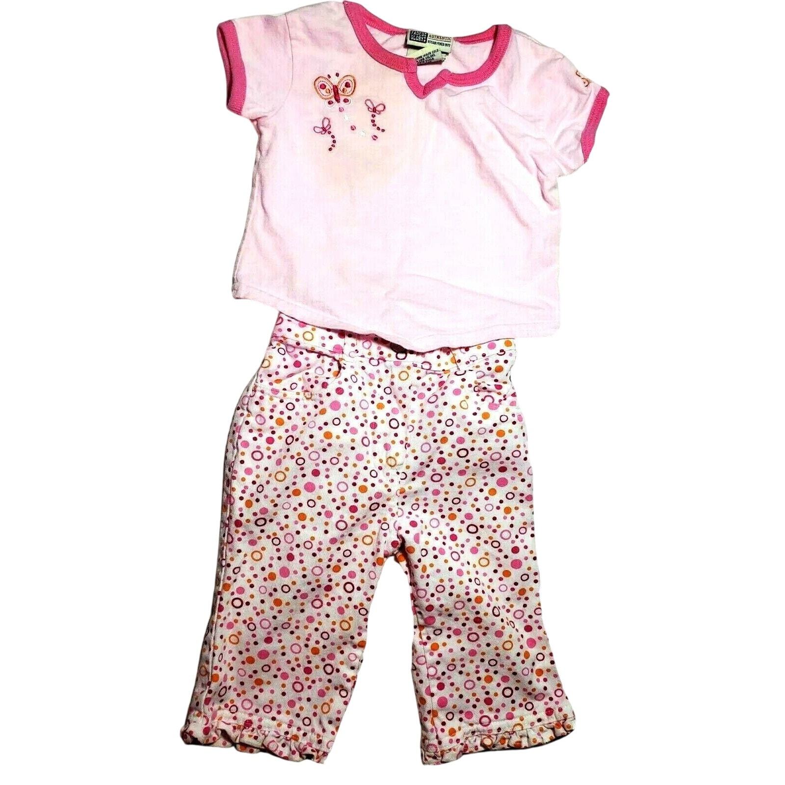 Vintage 1990s Baby Girls Faded Glory Flowers Pink Pants Outfit 18m
