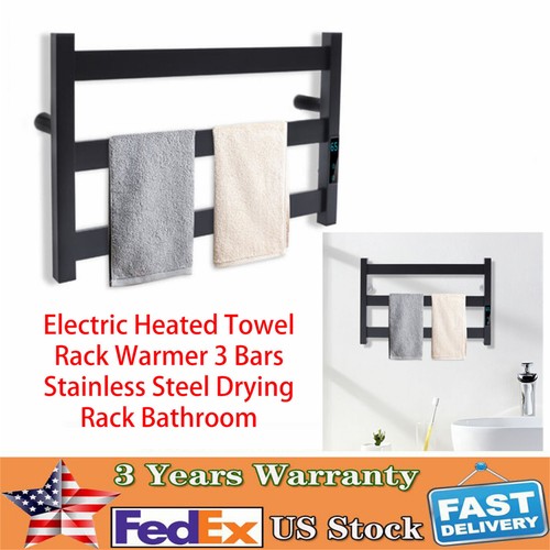 Electric Heated Towel Rack Warmer 3 Bars Stainless Steel Drying Rack Bathroom