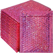 30 Pieces Holographic Bubble Mailers Padded Mailer 9.5 x 6 Inch Rose Red