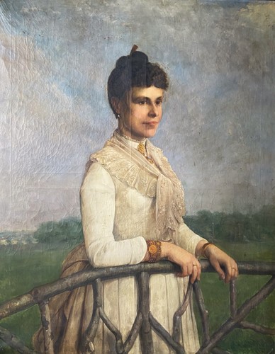 um 1880 RIESIGES ÖL PORTRAIT GEMÄLDE EINER WEIBLICHEN SCHÖNHEIT IM PRÄCHTIGEN RAHMEN - Bild 3 von 16