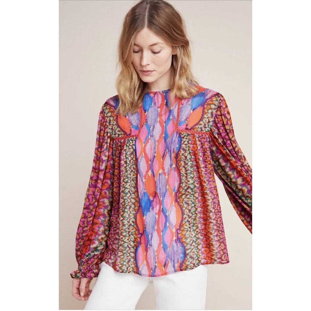 Anthropologie Bl^nk London Miranda Peasant Blouse Eclectic Top