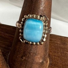 925 Sterling Silver Chunky Blue Smithsonite Genuine Healing Stone Ring Size 9