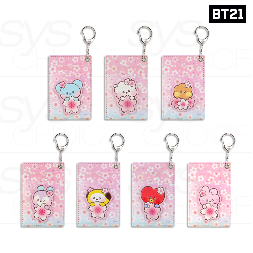 BTS BT21 Official Goods minini Leather Patch Card Holder Cherry