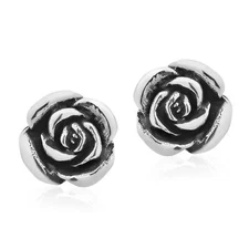 Beautiful Blooming Sterling Silver Rose Stud Earrings