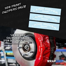 'LAND ROVER / BREMBO' Caliper Stickers for  Defender 90/110 V8 (GLOSS WHITE)