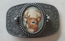 Silver Oval Hand Painted Deer Buck Belt Buckle Antlers Hunting Forest Bow Hunter