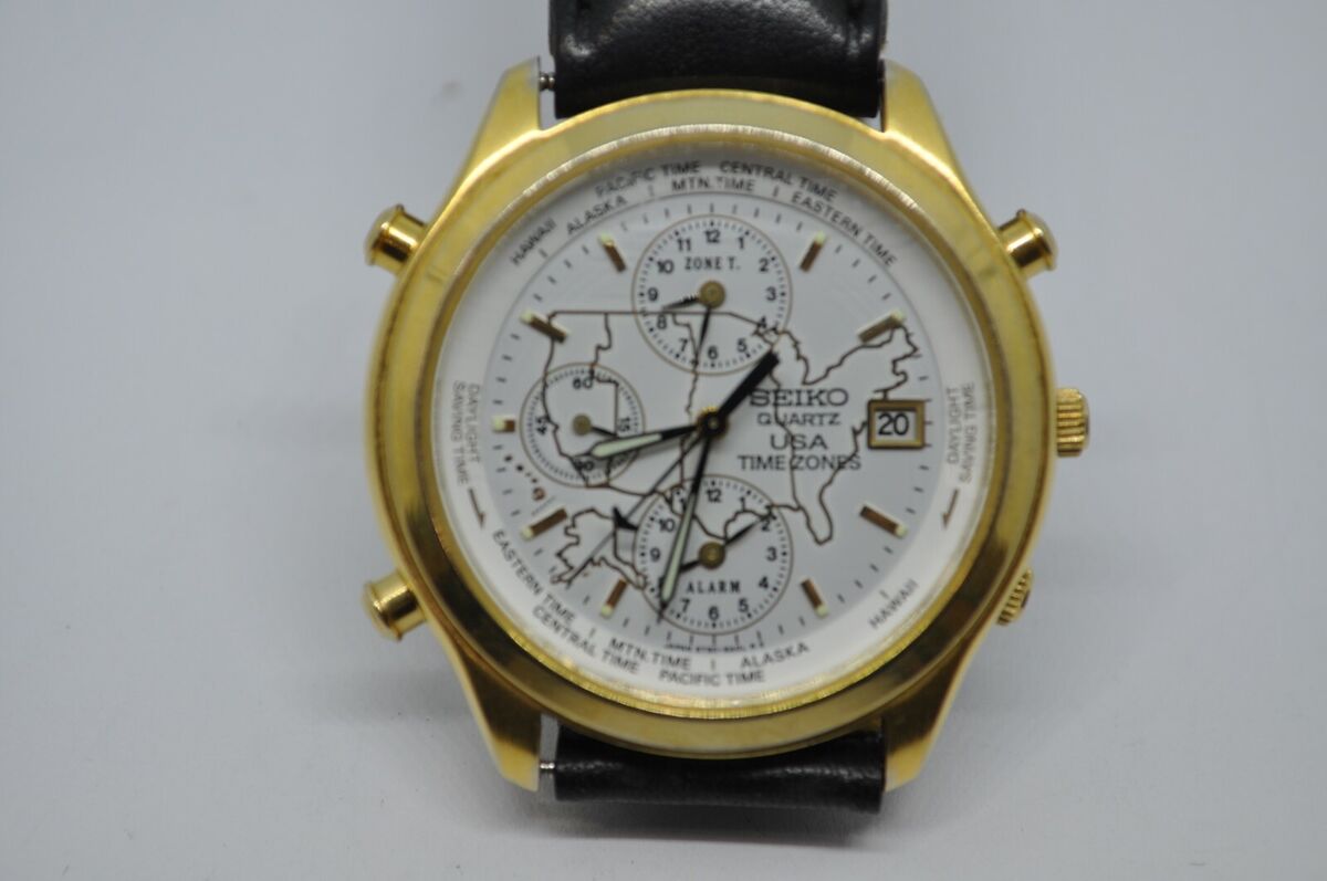 Seiko 5T50-6A09 USA Time Zones Wristwatch W/ Alarm | eBay Seiko 5T50-6A09 USA Time Zones Wristwatch W/ Alarm | eBay