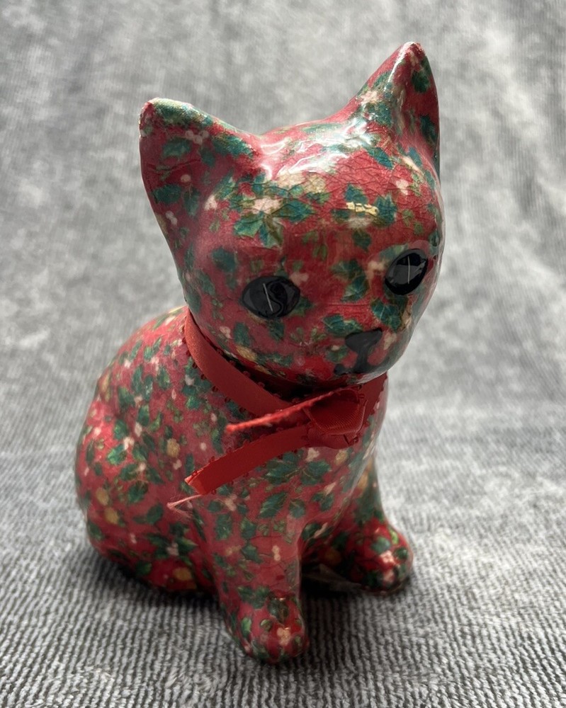 Vintage Decoupage Cat Figure