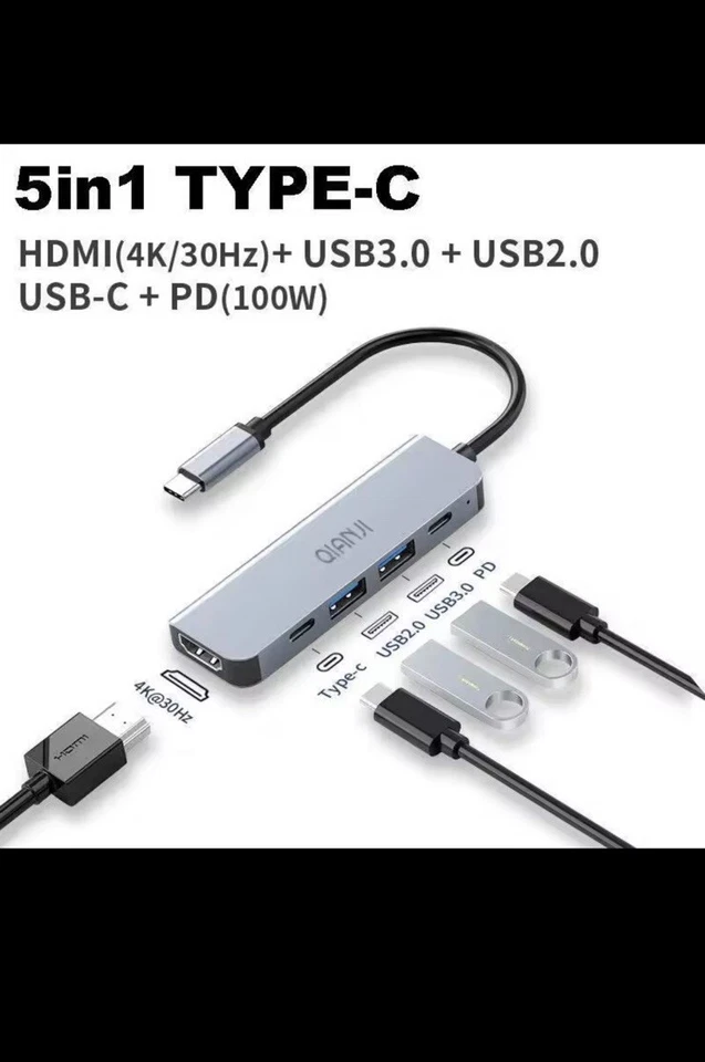 USB C Laptop 5 in 1 Docking Station Dual Monitor HDMI for Dell/HP/Lenovo Laptop - Image 2 of 4