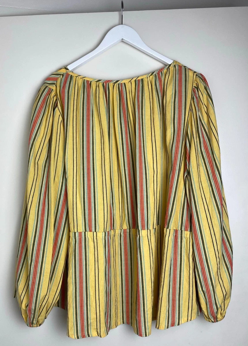 OBUS Yellow Striped Boxy Blouse 100 Cotton Size 18 Made in