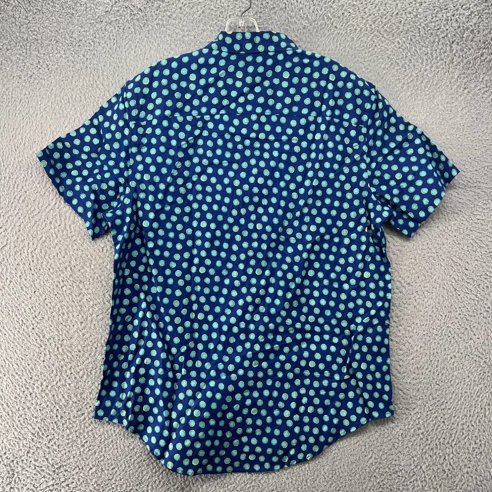 Vintage Perry Ellis Shirt Mens Large Blue Button Up Linen Cotton Polka Dot NWT - Image 2 of 4