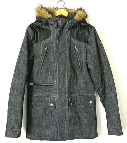 SIERRA DESIGNS Coat Womens Size M Black Down Filled Parka Fur Trim Hood 