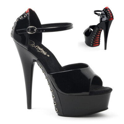 PleaserUSA Damen Gogo High Heels Delight-660FH schwarz/rot