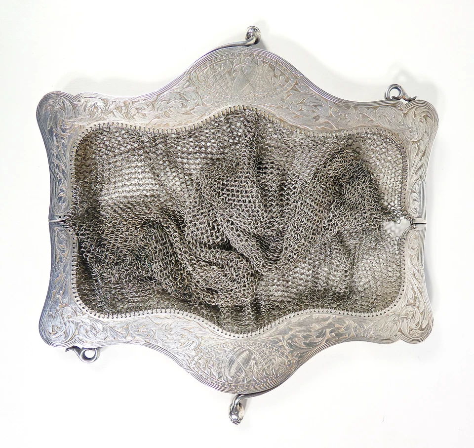 ⚜️ ANTICA BORSETTA ARGENTO ART NOUVEAU LIBERTY EPOCA 1910 BORSA BORSELLO - Immagine 3 di 4