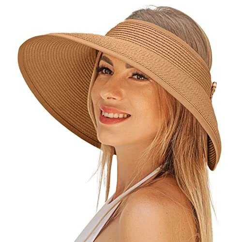 Sun Visor Hats for Women Wide Brim Straw Sun Hats Topless Roll Up  Adjustable