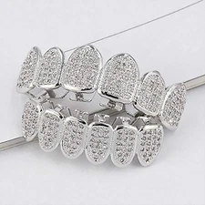 Custom 14K Gold Finish  Cluster Custom Slugs Top Bottom GRILLZ Teeth Grills Set