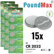 PoundMax CR2032 Batteries 3v Lithium Coin Cell Battery Combo Pack - 15 Count