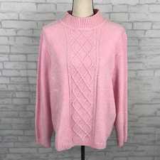 Alfred Dunner Pink Chenille Cable Knit Pullover Sweater Size Large  Mock Neck